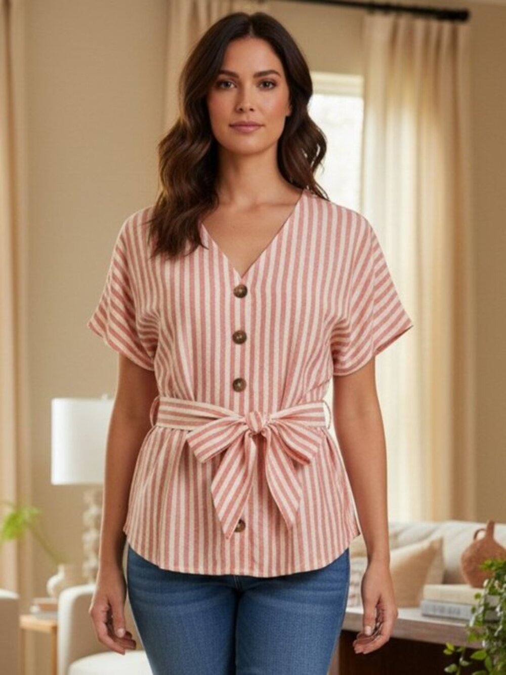 Pink Threads Rachel Parcell Everyday Shop Striped Button Front Top XS